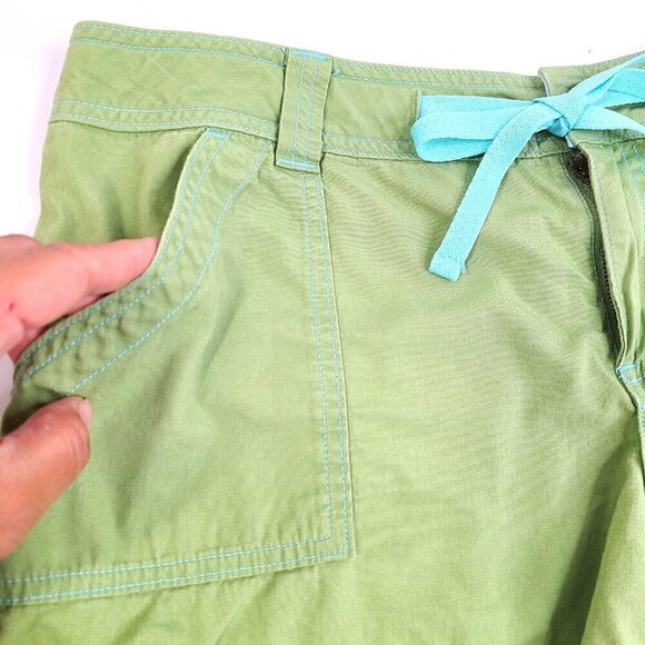 Y2K 2000s MossIssue Mossimo Lime Green Blue Cargo Shorts  Low Rise Drawstring - Picture 4 of 9